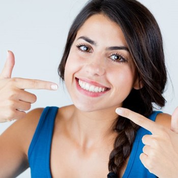 woman pointing smile