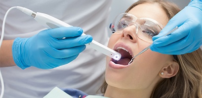 Woman receiving dental images