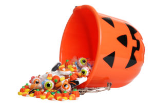 Spilled Halloween candy bucket