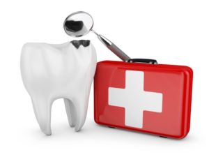 decayed tooth with first aid kit 